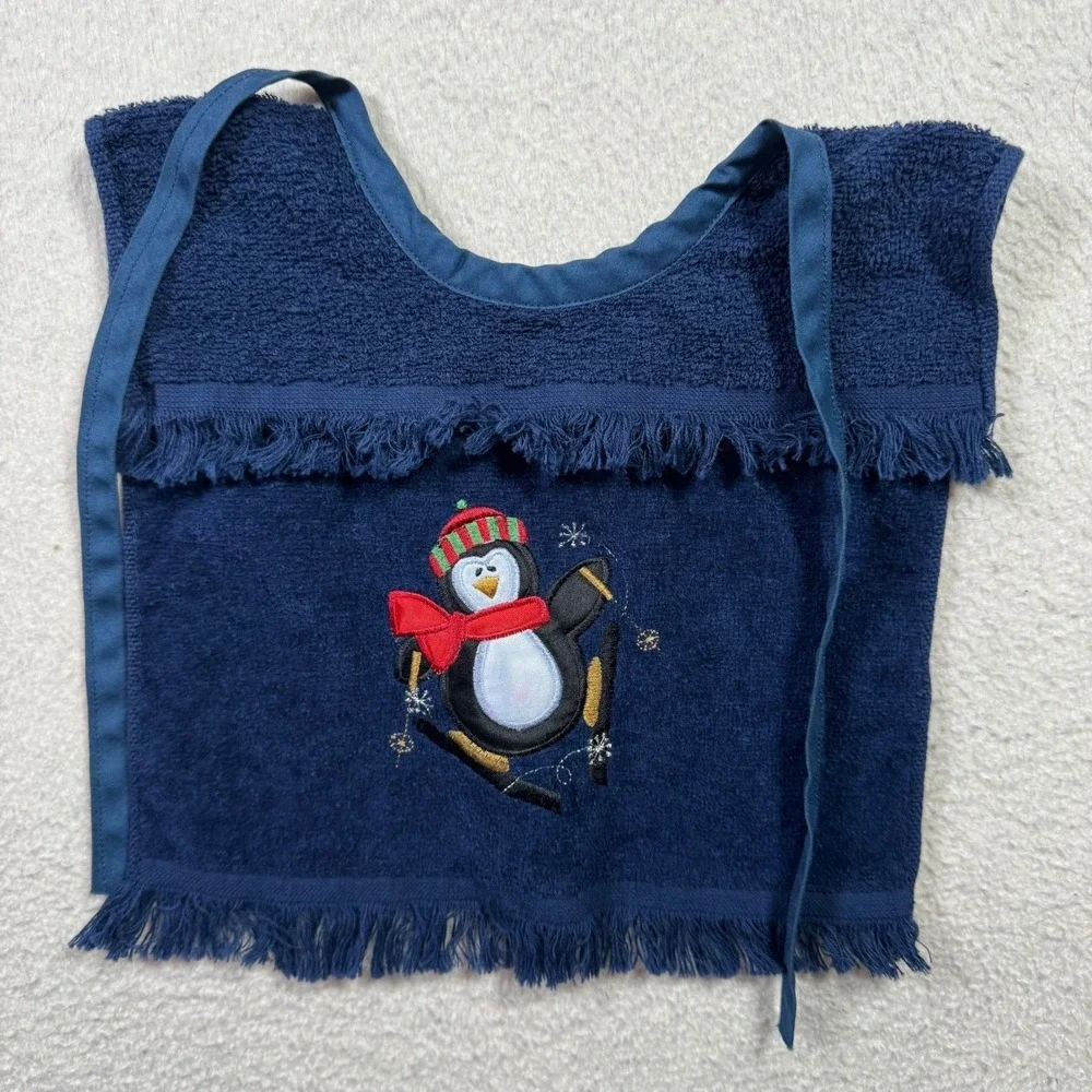 Unbranded‎ Christmas Bibs Baby OS Red Navy Good Reindeer Penguin Fringe Set of 2